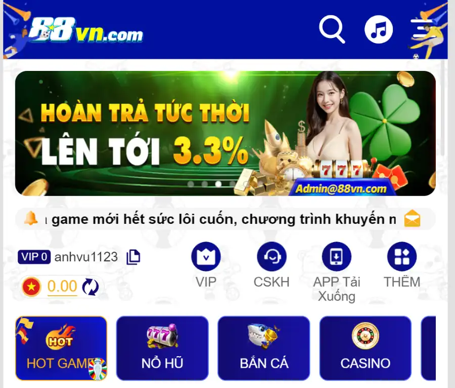 88vn giao diện trò chơi